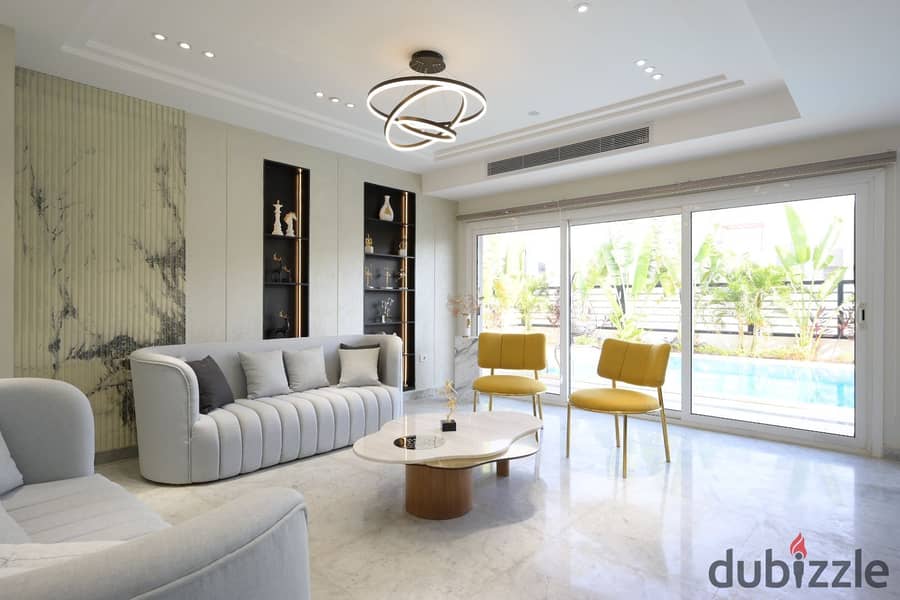 ستاندالون فاخر ٥ غرف مفروش بالكامل للإيجار بكمبوند هايد بارك التجمع الخامس بالقاهرة الجديدة 0