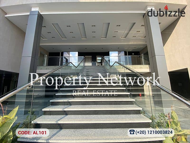 مكتب إداري للإيجار في القاهرة الجديدة، اللوتس الشمالية، مساحته 58 متر مربع، كامل التشطيب بالتكييف، يقع في الطابق الثاني، 0