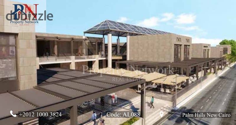 محل نص تشطيب للإيجار 95 متر – بالم هيلز - القاهرة الجديدة ، يصلح مطعم او كافيه ، جاهز للاستلام ، موقع مميز ، من المالك 0