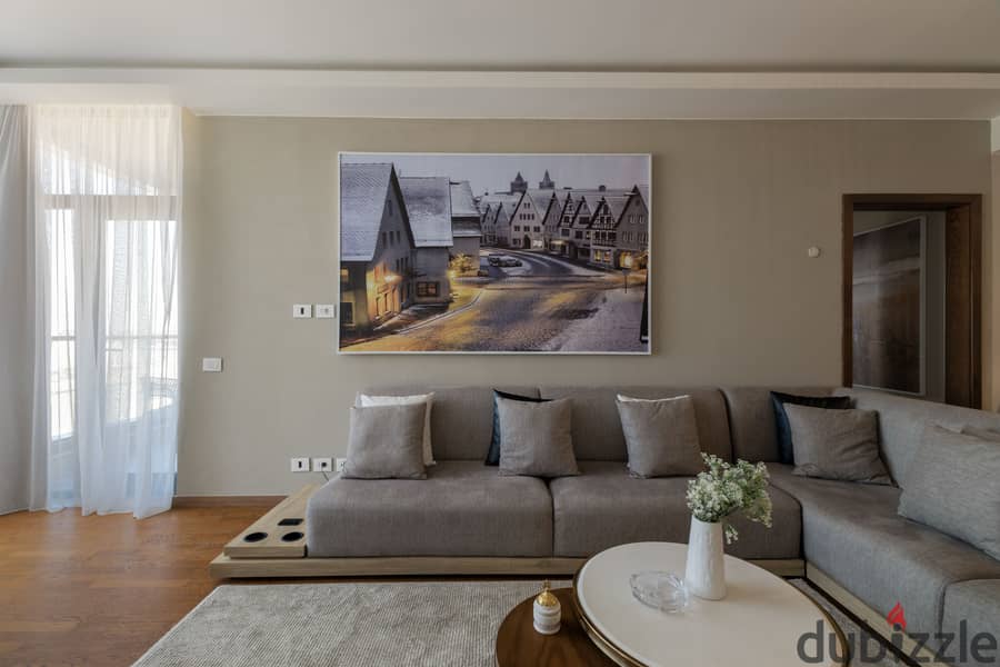 شقة مفروشة بالكامل غرفتين للايجار في الشيخ زايد بجانب مول العرب كمبوند ابراج ايون 0