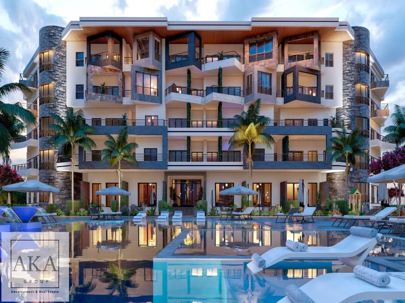 أستوديو بمساحة 96 متر مربع ملحق بها حديقة 34 متر مربع بمشروع شلالات الهمبرا - من أكا جروب - أمام كارفور مباشرة - الغردقة - البحر الأحمر 0