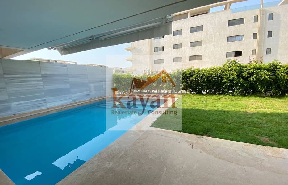 شقه   ارضي بجاردن للايجار  في ليك فيو ريزيدنس  امام ميفيدا 0