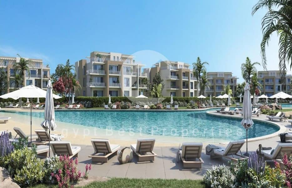 شالية 3 غرف للبيع علي اللاجوون مباشرة باقساط8سنين 0