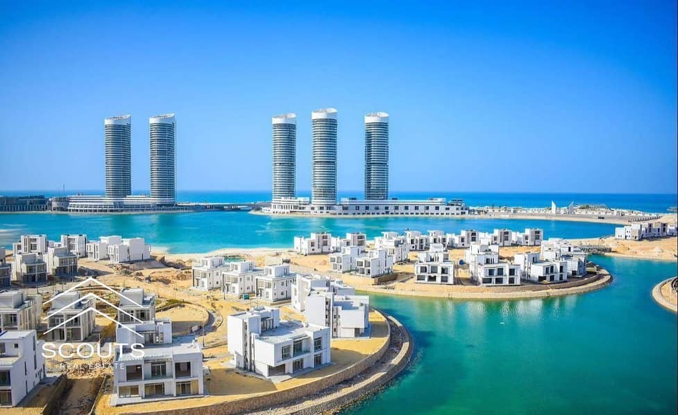 شاليه  للبيع جاهز للمعاينه  دبل فيو علي البحر واللاجون متشطبه الترا سوبر لوكس برايم لوكيشن بجوار ابراج  العلمين  alamine city edge  في مزارين mazarine 0