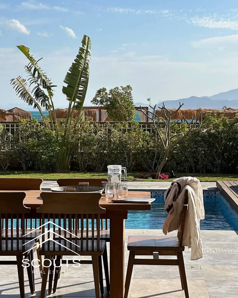 عائد استثماري مميز شاليه علي البحر الاحمرred sea للبيع فيو بحر بانورامي عاين واستلم فوري لوكيشن بحري مميز متشطب بتصميم عصري علي مقربه من مكادي makadi 0