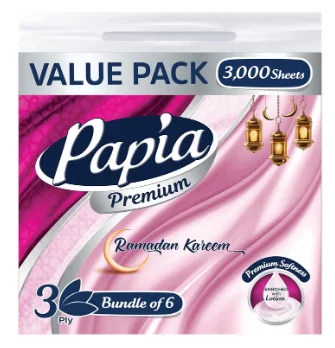 بابيا مناديل ورقية ناعمة 3 طبقات – عبوة 6 قطع