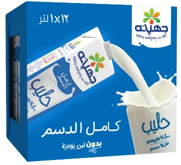 جهينة حليب كامل الدسم – عبوة عائلية 1 لتر × 12 قطعة