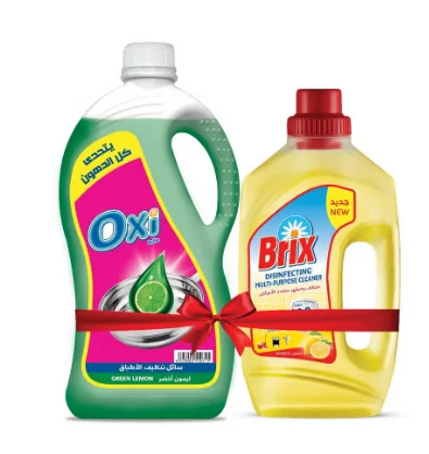 عرض أوكسي للتنظيف اليومي: سائل غسيل أطباق ليمون أخضر 2.5 كجم + منظف متعدد الاستخدامات 730 مل