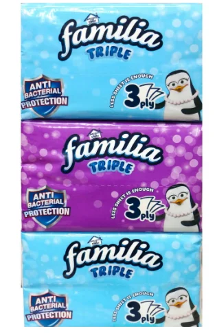 فاميليا مناديل وجه مضادة للبكتيريا 3 طبقات – 500 منديل | عبوة من 3 قطع