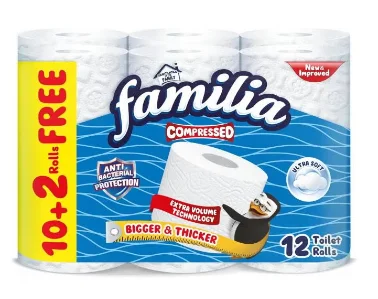 فاميليا لفة مرحاض مضغوطة أبيض – عبوة 12 قطعة بنعومة وقوة فائقة
