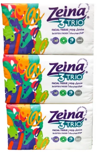زينة 3 تريو مناديل وجه ناعمة الملمس 500 منديل – عبوة 3 قطع بجودة فائقة
