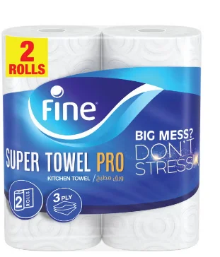 فاين مناديل مطبخ سوبر تاول برو 3 طبقات – 2 رول بقوة امتصاص فائقة